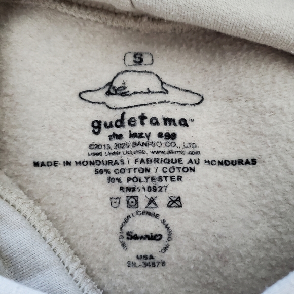 Sanrio Gudetama Unisex Hoodie Sweatshirt Sz Small The Lazy Egg Bacon Beige Tan‎ - Picture 6 of 10